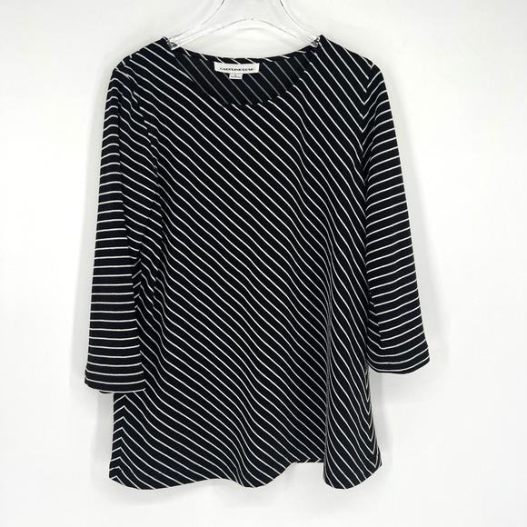 Carol Rose Tops - Caroline Rose Top Womens Large Black White Stripe Classic‎ 3/4 Sleeve Stretch